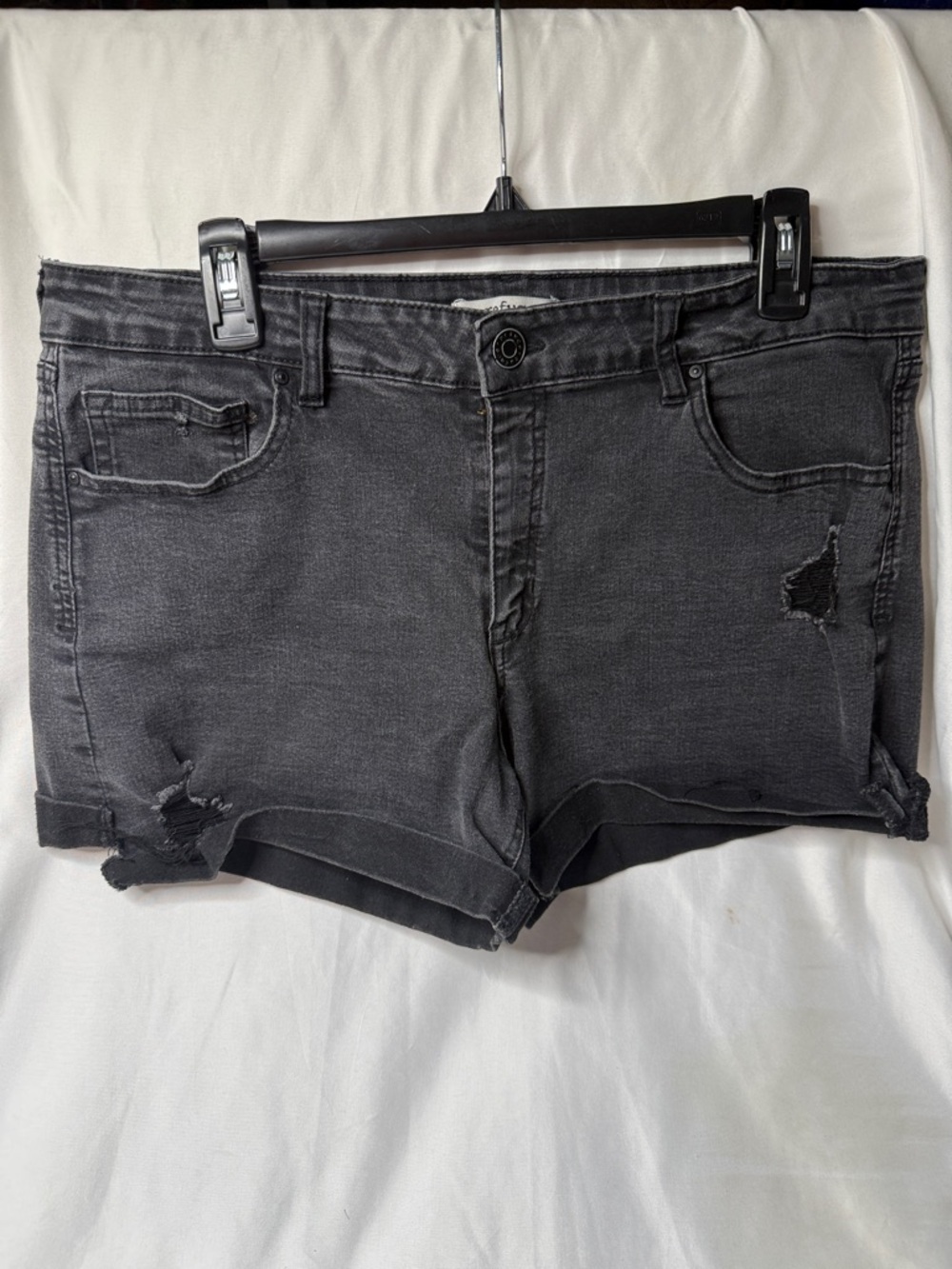 refuge Charcoal Black Distressed Denim Shorts